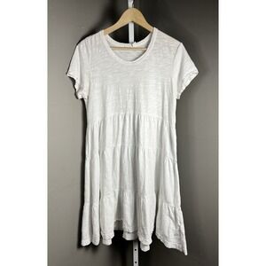Wilt Short Sleeve Trapeze Dress in White M Women's Slub Fabrication Cottagecore